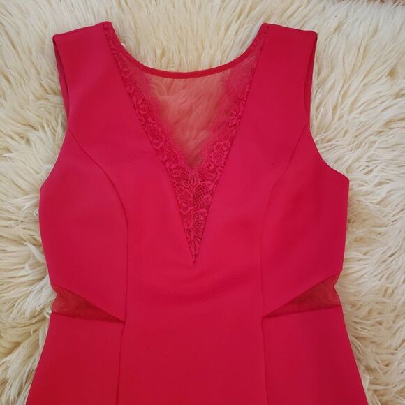 Guess Red Cocktail Mini Dress Mesh V neck Backless size 4 - Picture 7 of 10